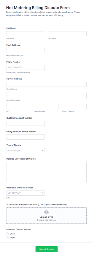Net Metering Billing Dispute Form Template