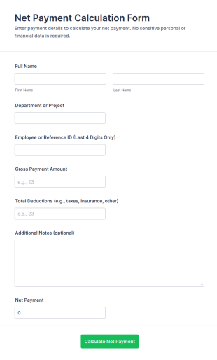 Net Payment Calculation Form Template