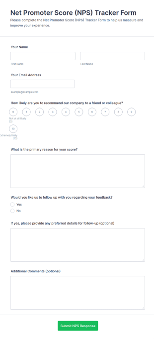 Net Promoter Score (NPS) Tracker Form Template