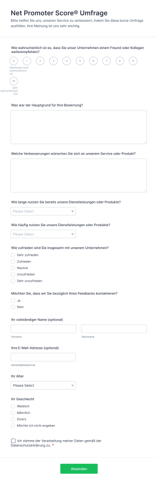 Net Promoter Score Umfrage