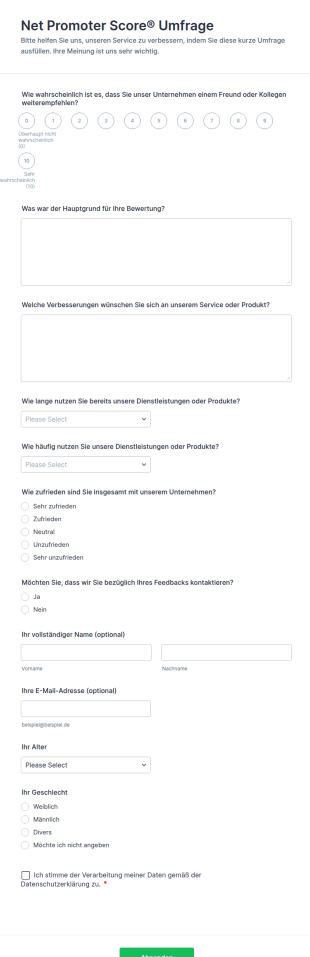 Net Promoter Score Umfrage
