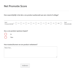 Net Promotie Enquêteformulier