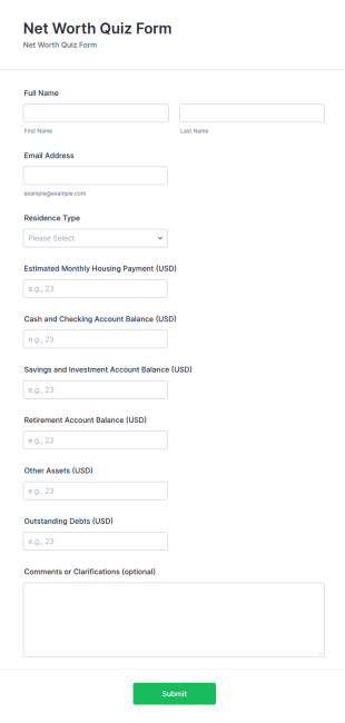 Net Worth Quiz Form Template
