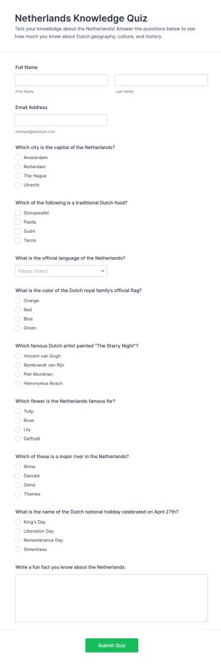 Netherlands Knowledge Quiz Form Template