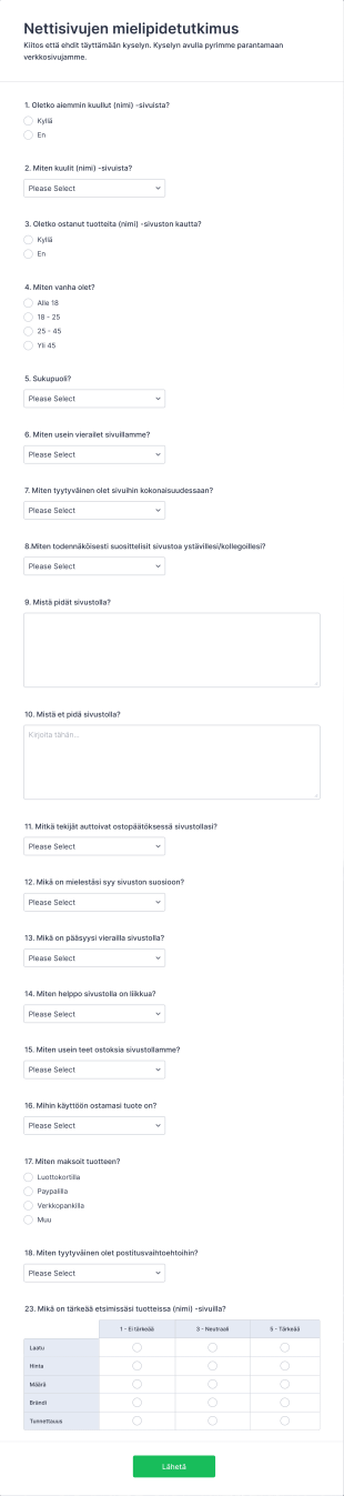 Nettisivujen Mielipidetutkimus Form Template