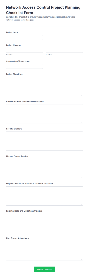 Network Access Control Project Planning Checklist Form Template