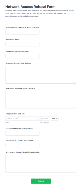 Network Access Refusal Form Template