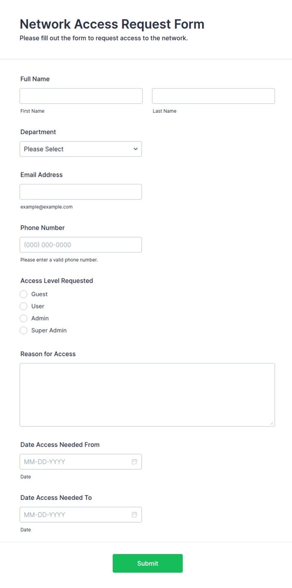 Network Access Request Form Template | Jotform