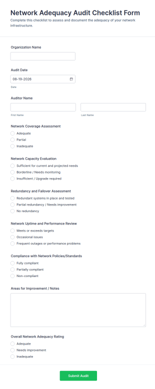 Network Adequacy Audit Checklist Form Template