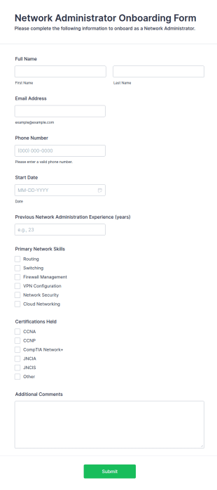 Network Administrator Onboarding Form Template