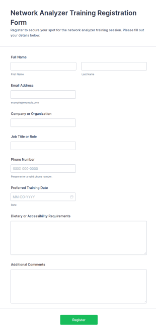 Network Analyzer Training Registration Form Template