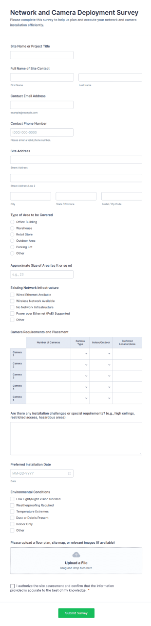 Network And Camera Deployment Survey Form Template