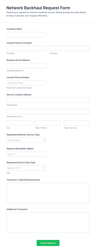 Network Backhaul Request Form Template