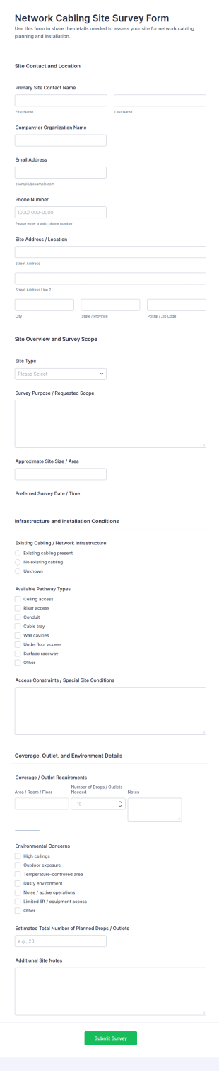 Network Cabling Site Survey Form Template