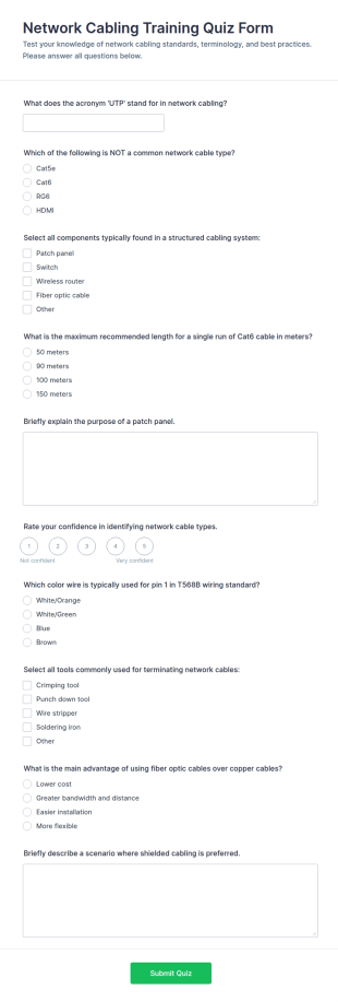 Network Cabling Training Quiz Form Template