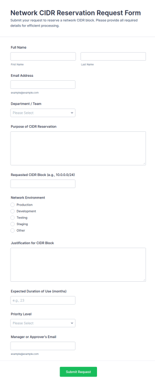 Network CIDR Reservation Request Form Template