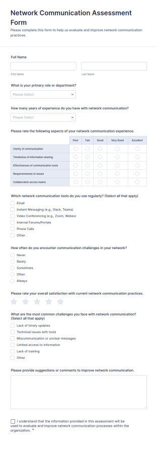 Network Communication Assessment Form Template