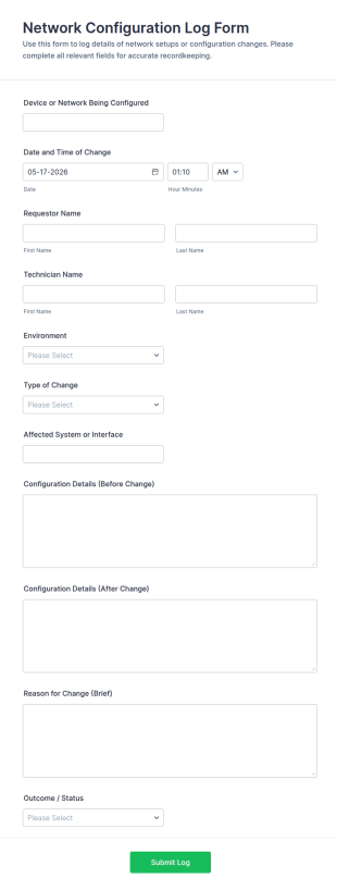 Network Configuration Log Form Template