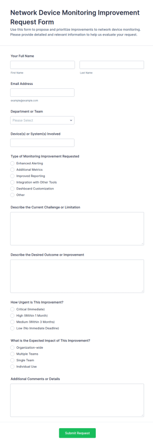 Network Device Monitoring Improvement Request Form Template