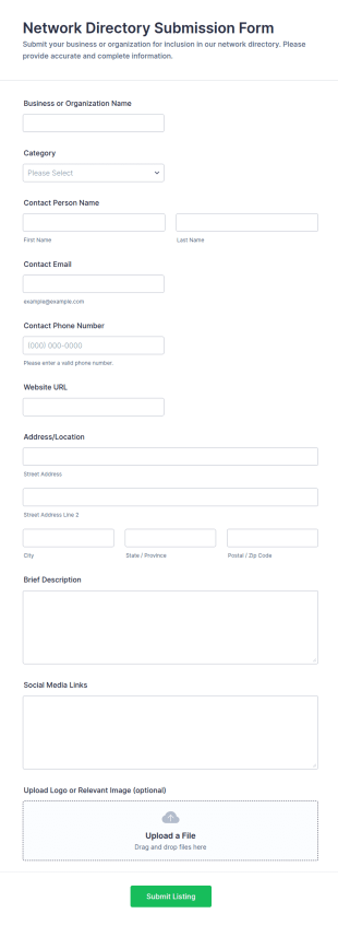 Network Directory Submission Form Template