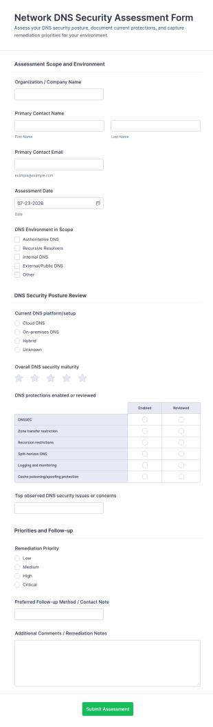 Network DNS Security Assessment Form Template