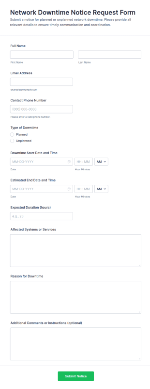 Network Downtime Notice Request Form Template