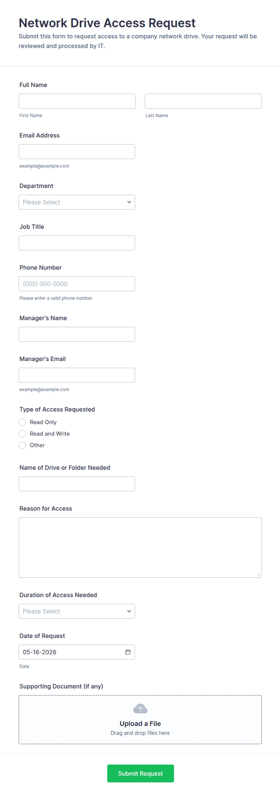 Computer Access Request Network Drive Access Request Form Template | Jotform