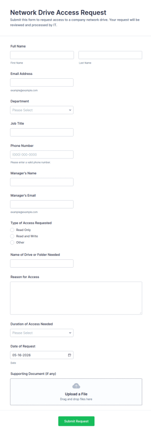 Network Drive Access Request Form Template