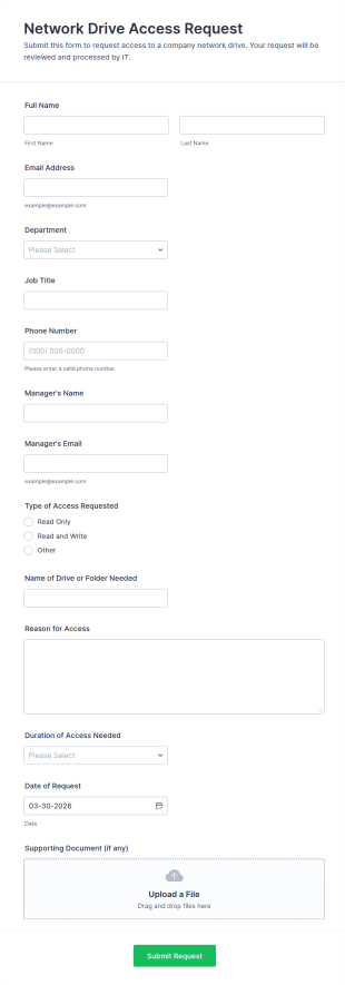 Network Drive Access Request Form Template