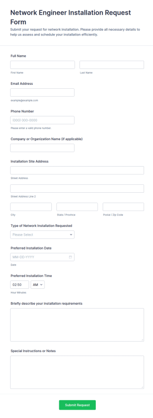 Network Engineer Installation Request Form Template