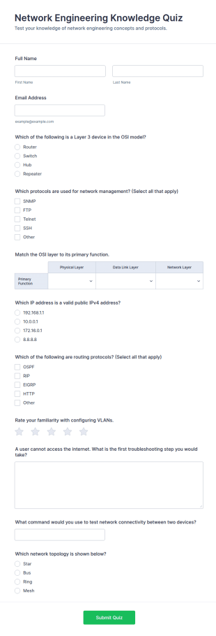 Network Engineering Knowledge Quiz Form Template