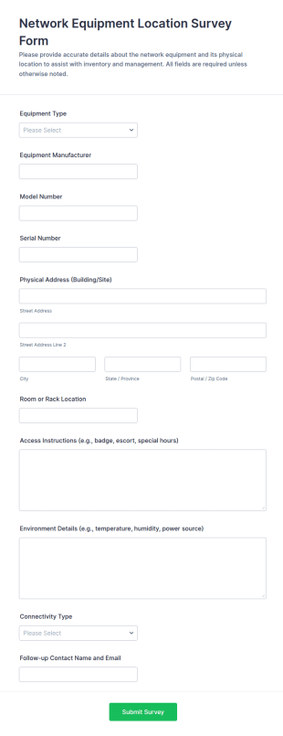 Network Equipment Location Survey Form Template