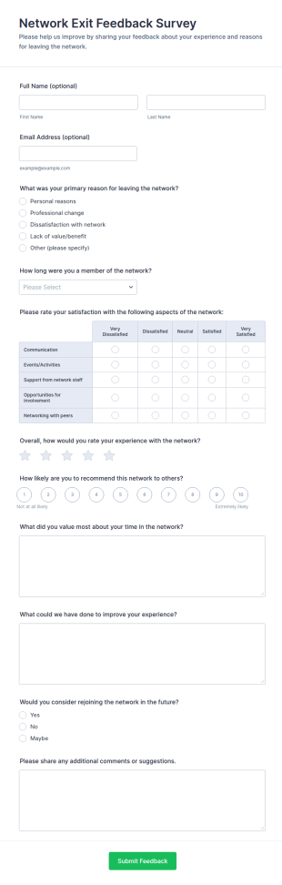 Network Exit Feedback Survey Form Template