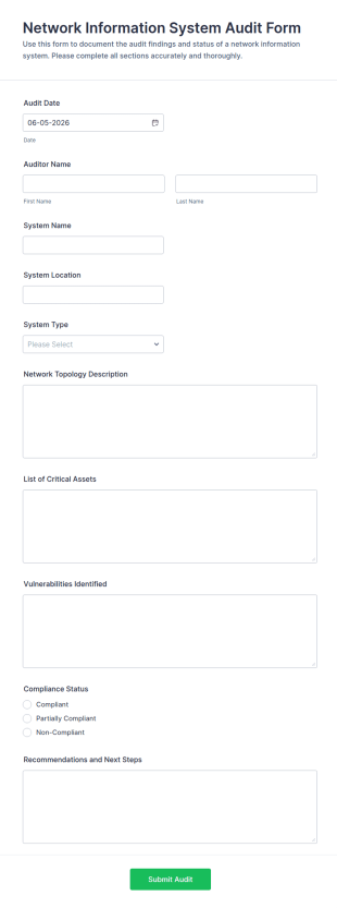 Network Information System Audit Form Template