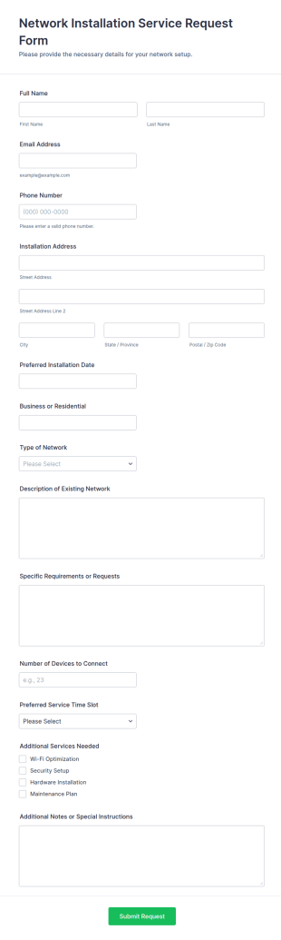 Network Installation Service Request Form Template