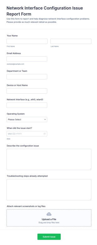 Network Interface Configuration Issue Report Form Template