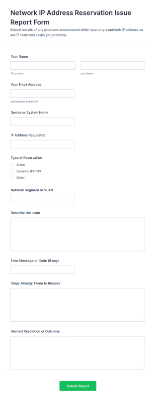 Network IP Address Reservation Issue Report Form Template