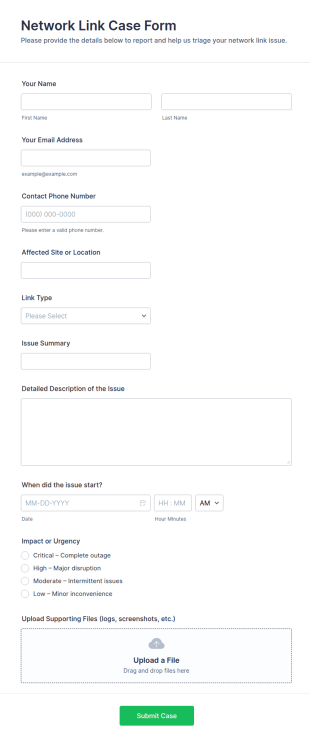 Network Link Case Form Template