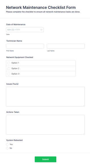 Network Maintenance Checklist Form Template