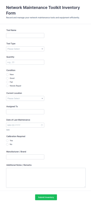 Network Maintenance Toolkit Inventory Form Template