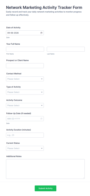 Network Marketing Activity Tracker Form Template