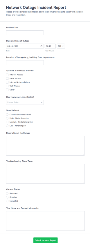 Network Outage Incident Report Form Template