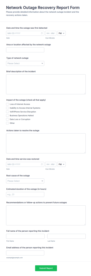 Network Outage Recovery Report Form Template