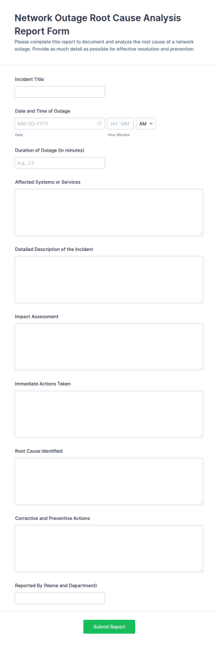Network Outage Root Cause Analysis Report Form Template