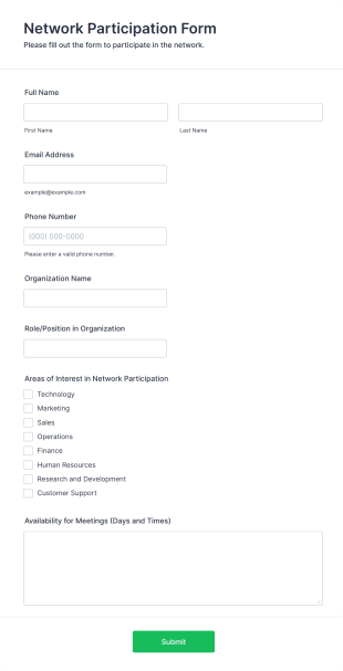 Network Participation Form Form Template