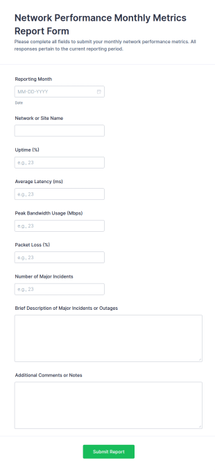 Network Performance Monthly Metrics Report Form Template