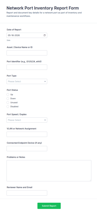 Network Port Inventory Report Form Template
