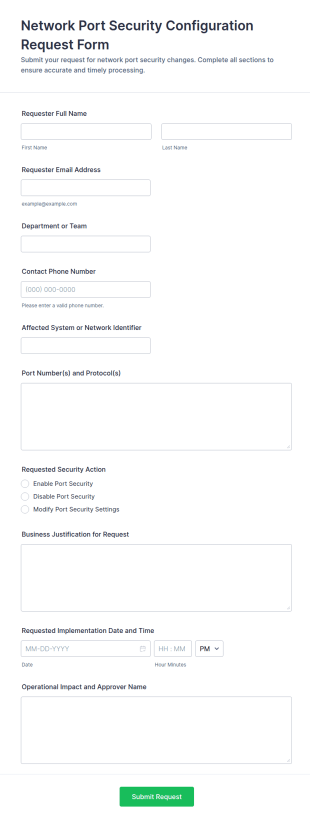 Network Port Security Configuration Request Form Template