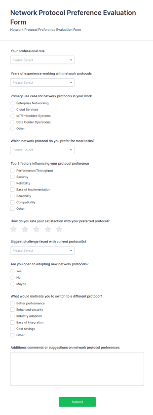 Network Protocol Preference Evaluation Form Template