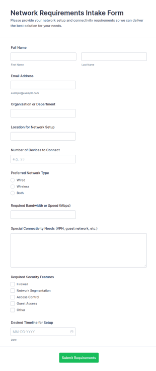 Network Requirements Intake Form Template